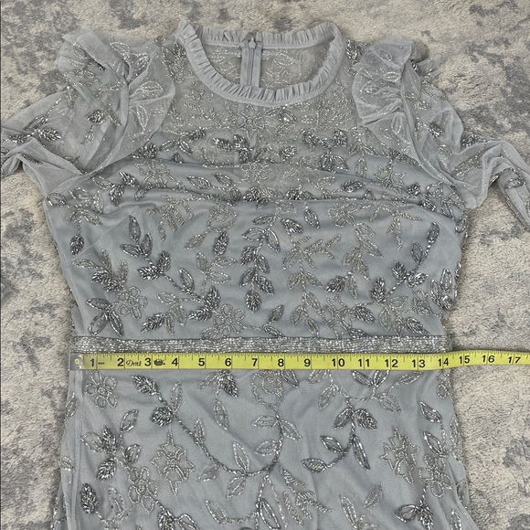 Mac Duggal 9237 High Neck Flutter Cap Long Sleeve Tiered Embellished Gown Sz 8 - Picture 10 of 13